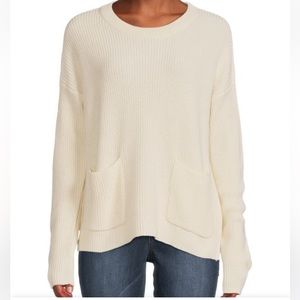 Madewell Ribbed Drop Shoulder Bright Ivory Sweater with Two Front Pockets